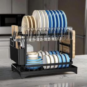 Dish Drainers for Kitchen Counter, 2 Tier Stainless Steel Dish Drying Rack with Drainboard