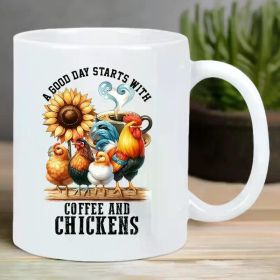 Perfect Morning Start: 'Coffee & Chickens' Ceramic Mug - Reusable, Insulated, Hand-Wash Only - Ideal for Coffee