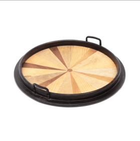 Handmade Wooden Round Tray (Color: Black)