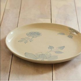 Rice White Circular Ceramic Printed Dining Plate (Option: 1PC)