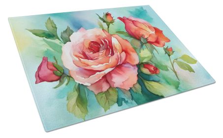 NEW Oklahoma Roses in Watercolor Glass Cutting Board Decorative Tempered Glass Kitchen Cutting and Serving Board Large Size Chopping Board (Default: Default)