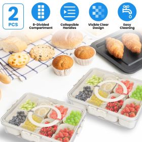 Divided Serving Tray 8 Compartments Snack Box Charcuterie Container Clear Snack Platter Organizer Storage Box with Lid Handle for Candy Nuts Cook (Quantity: 2pcs)