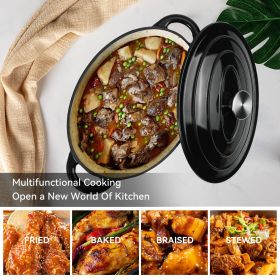Cast iron soup POTS are suitable for various tools, such as ceramic, gas, induction cookers or barbecue grills. It can be used for cooking (Color: Black)