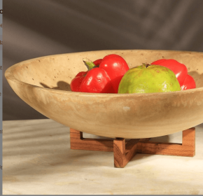 Flex Bowl With Wooden Stand (Color: Beige)