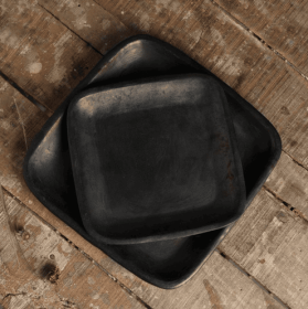 Union Rustic Lenneke Stone Platter  Longpi Pottery Square Plate - Large (Color: Black)